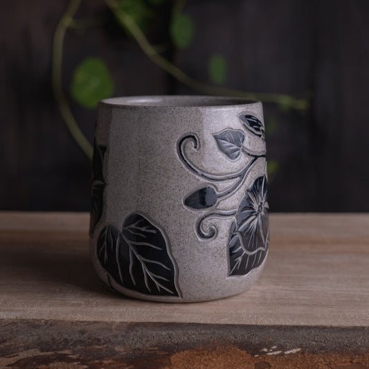 Gray Sandstone Sgraffito Morning Glory Mug [15oz]