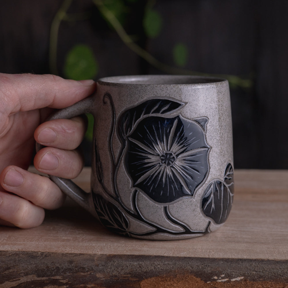Gray Sandstone Sgraffito Morning Glory Mug [15oz]