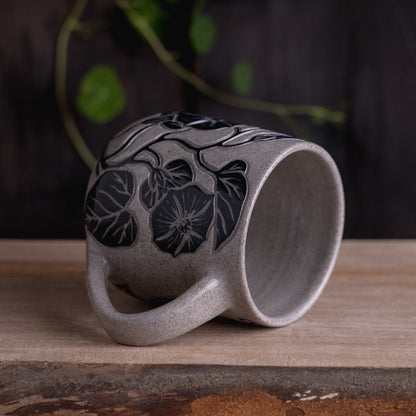 Gray Sandstone Sgraffito Morning Glory Mug [15oz]