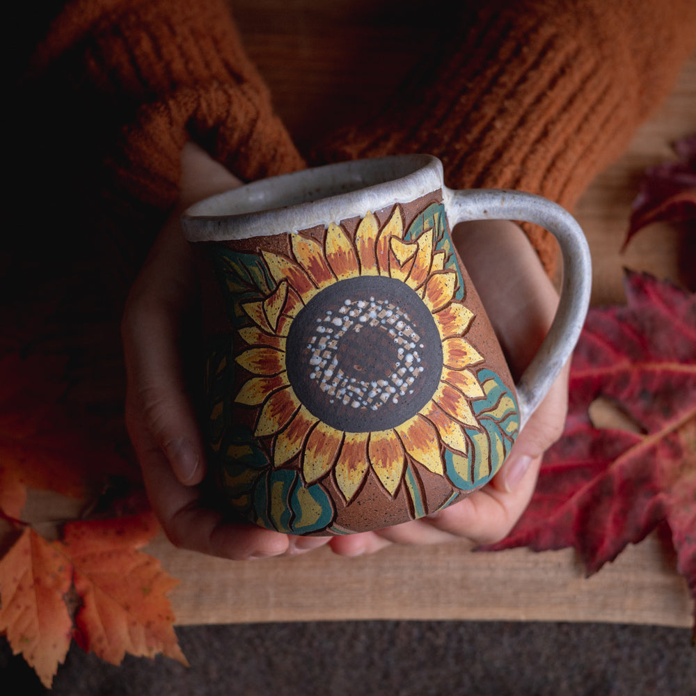 [Seconds] Sunflower Stoneware Wrap-Around Mug #2 [17oz]