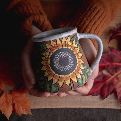 [Seconds] Sunflower Stoneware Wrap-Around Mug #2 [17oz]