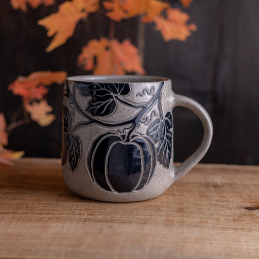 Gray Sandstone Sgraffito Pumpkin Mug #1 [18oz]