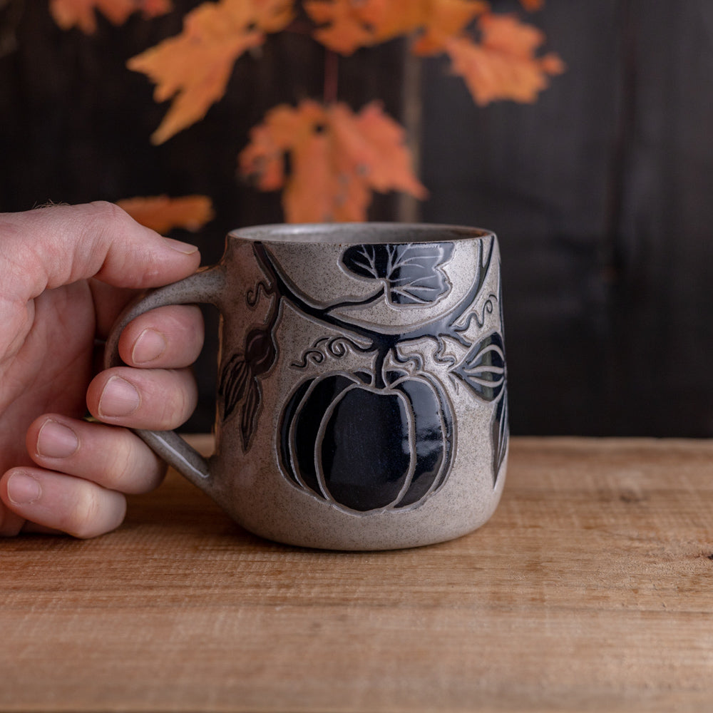 Gray Sandstone Sgraffito Pumpkin Mug #3 [14oz]