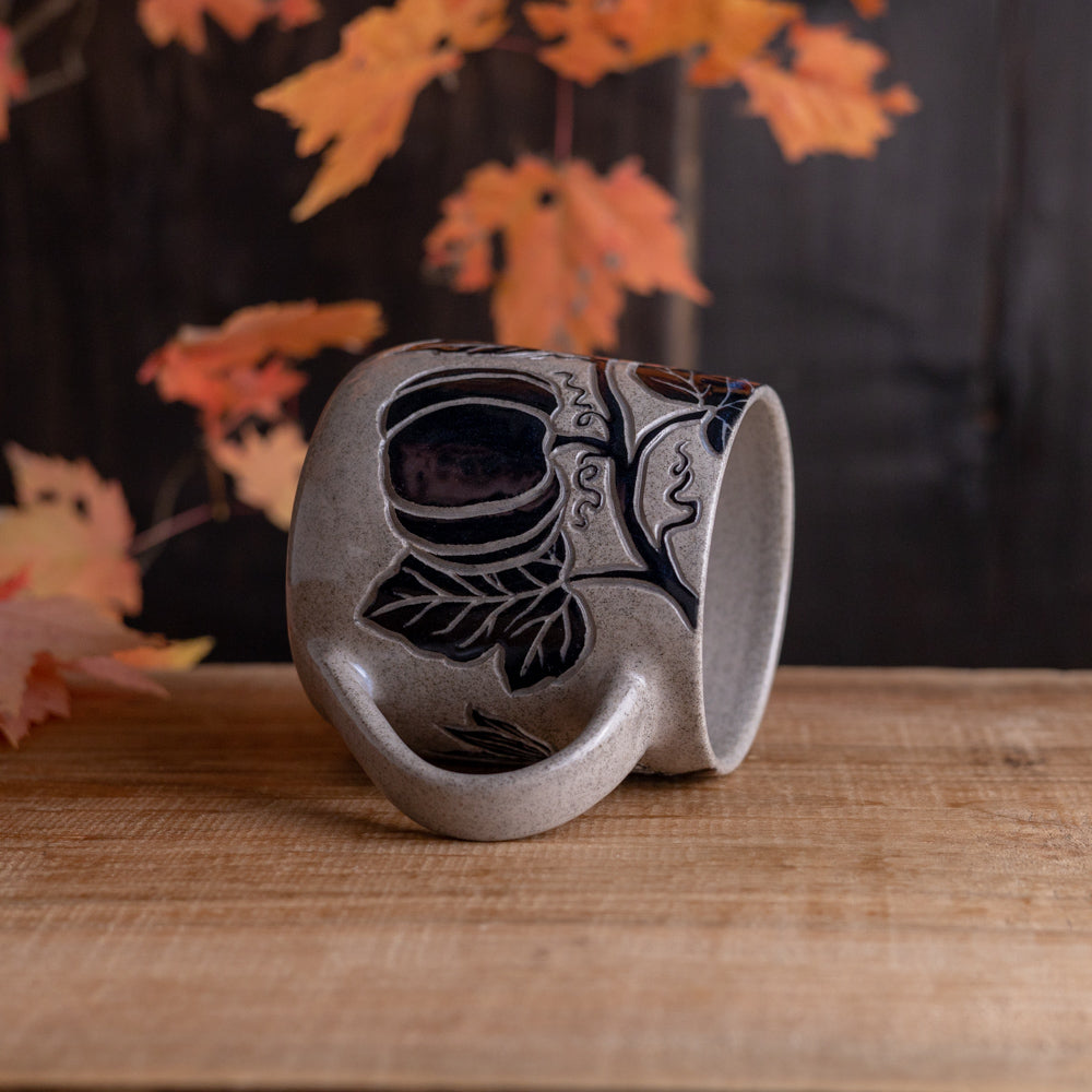 Gray Sandstone Sgraffito Pumpkin Mug #3 [14oz]