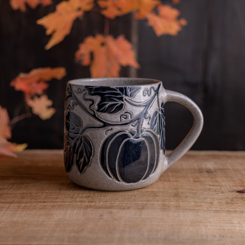 Gray Sandstone Sgraffito Pumpkin Mug #4 [14oz]