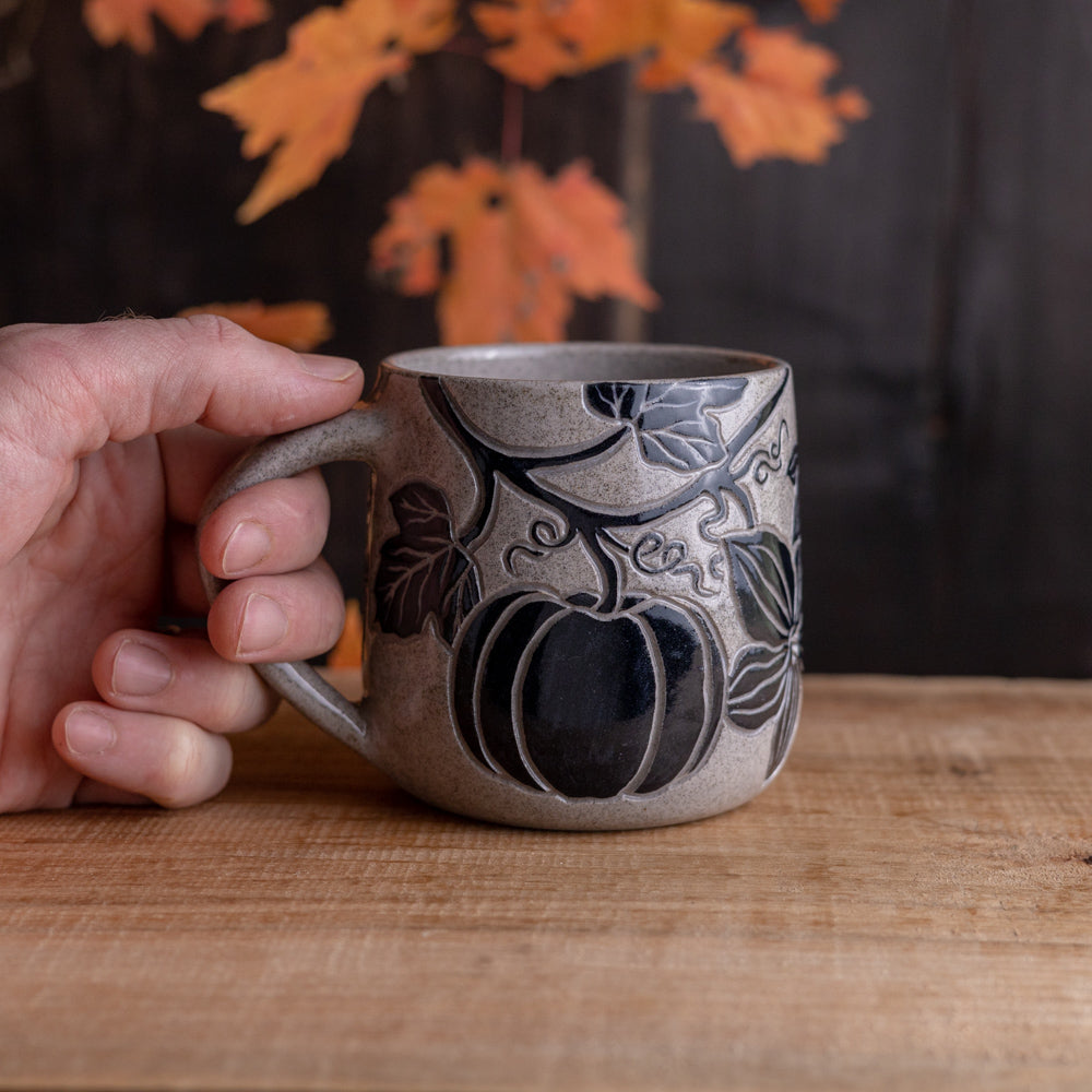 Gray Sandstone Sgraffito Pumpkin Mug #4 [14oz]
