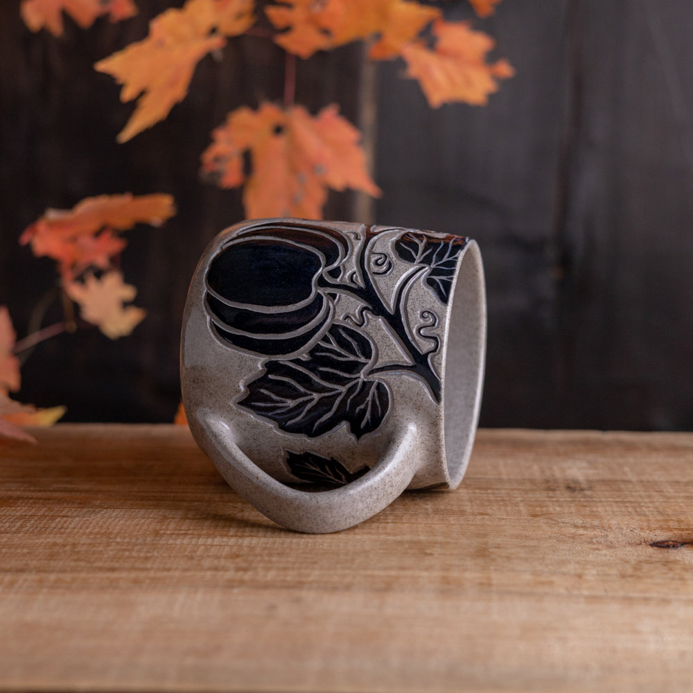 Gray Sandstone Sgraffito Pumpkin Mug #4 [14oz]