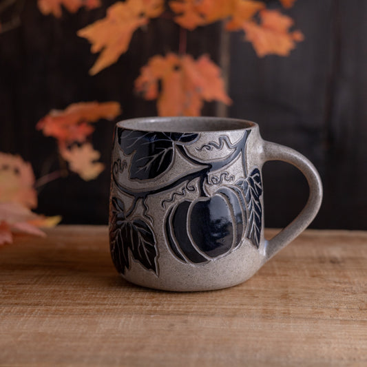 Gray Sandstone Sgraffito Pumpkin Mug #3 [14oz]