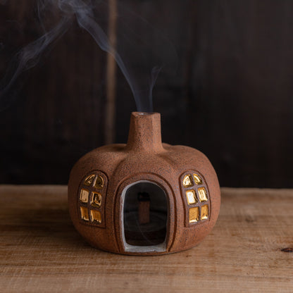 Stoneware Pumpkin House Incense Holder #2