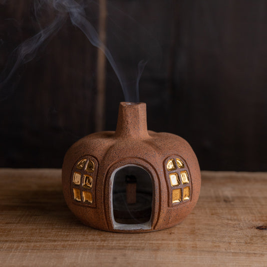 Stoneware Pumpkin House Incense Holder #2