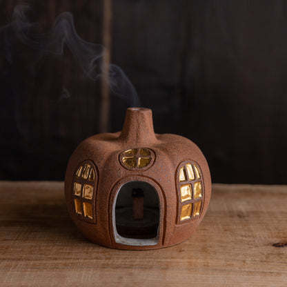 Stoneware Pumpkin House Incense Holder #1