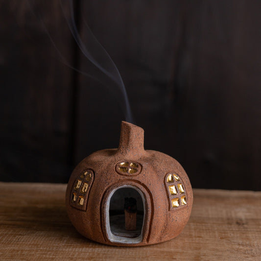 Stoneware Pumpkin House Incense Holder #3