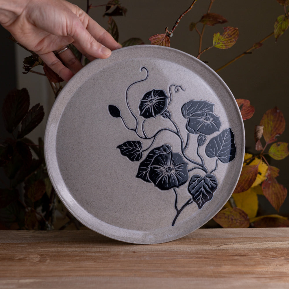 Gray Sandstone Sgraffito Morning Glory Tray