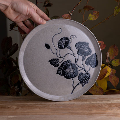 Gray Sandstone Sgraffito Morning Glory Tray
