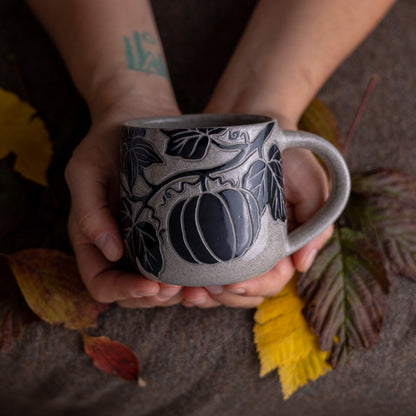 Gray Sandstone Sgraffito Pumpkin Mug #2 [14oz]