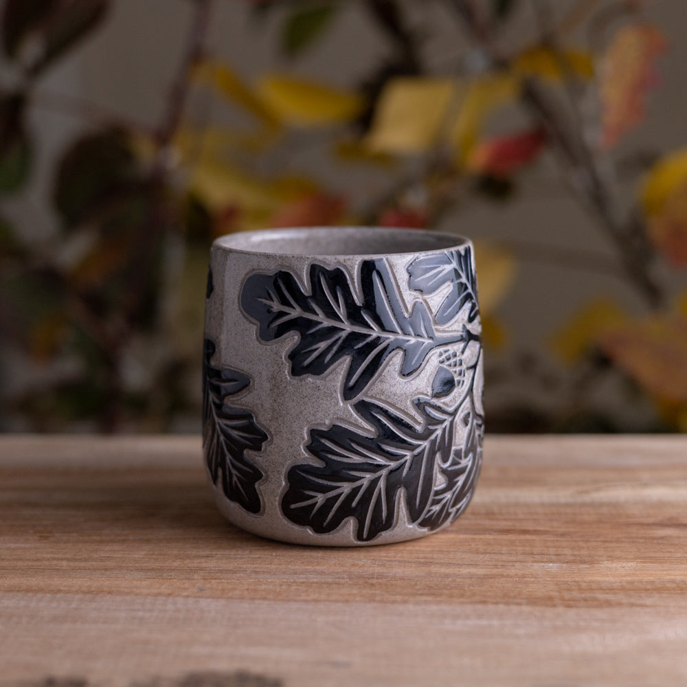 Gray Sandstone Sgraffito Oak Branch Mug #2 [12oz]