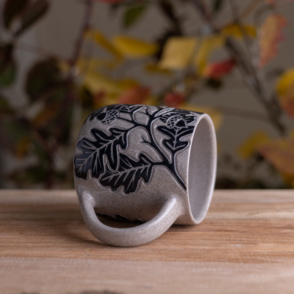 Gray Sandstone Sgraffito Oak Branch Mug #2 [12oz]
