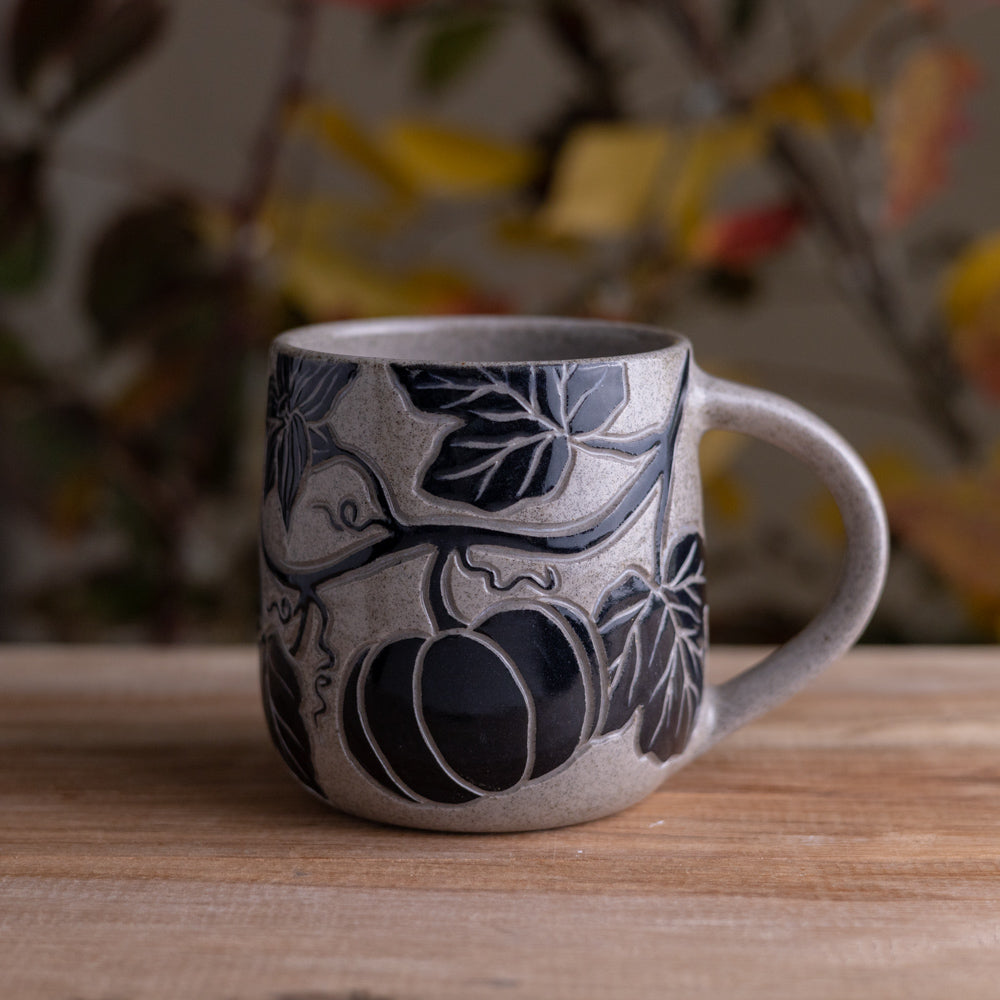 Gray Sandstone Sgraffito Pumpkin Mug #1 [15oz]