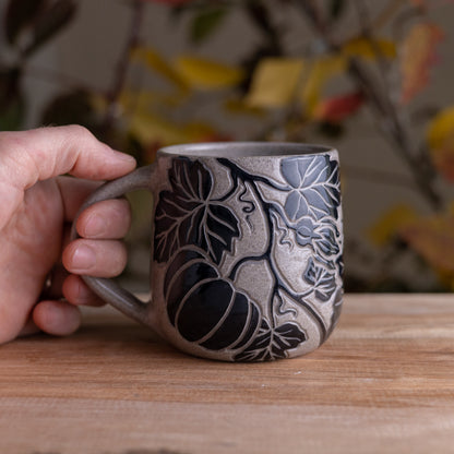 Gray Sandstone Sgraffito Pumpkin Mug #1 [15oz]
