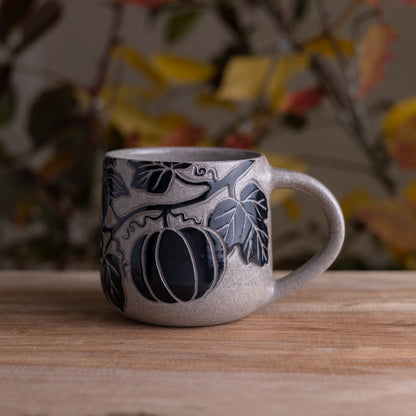 Gray Sandstone Sgraffito Pumpkin Mug #2 [14oz]