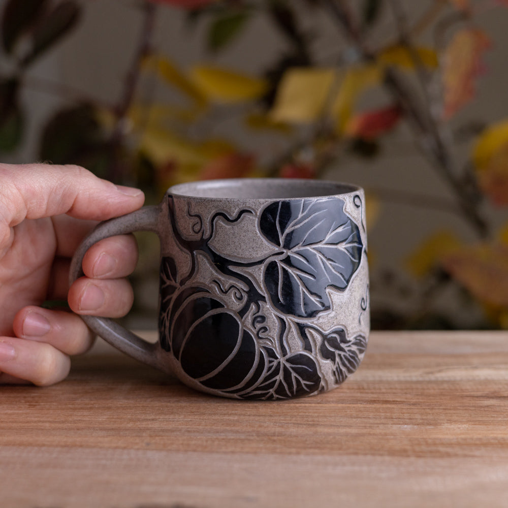 Gray Sandstone Sgraffito Pumpkin Mug #2 [14oz]
