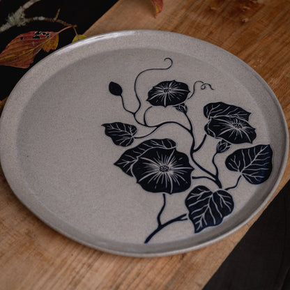 Gray Sandstone Sgraffito Morning Glory Tray