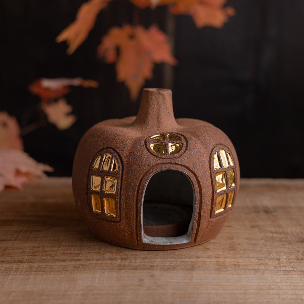Stoneware Pumpkin House Incense Holder #1