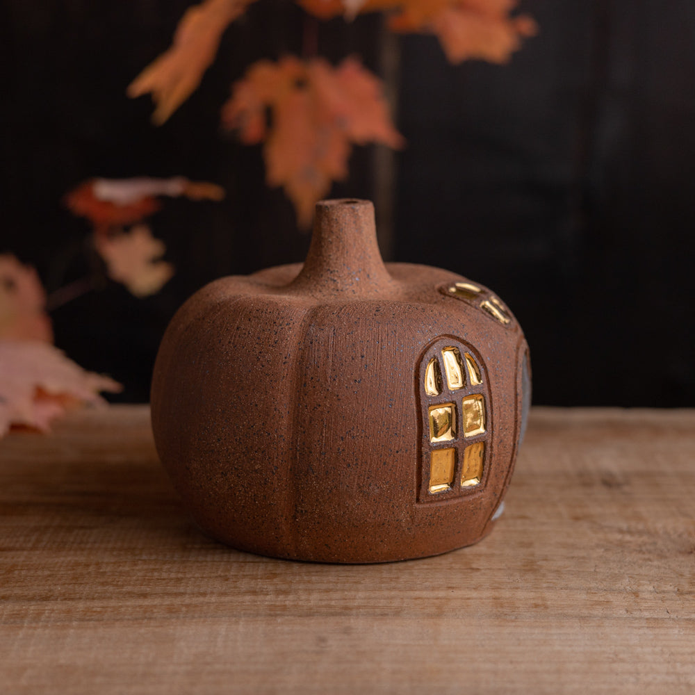 Stoneware Pumpkin House Incense Holder #1