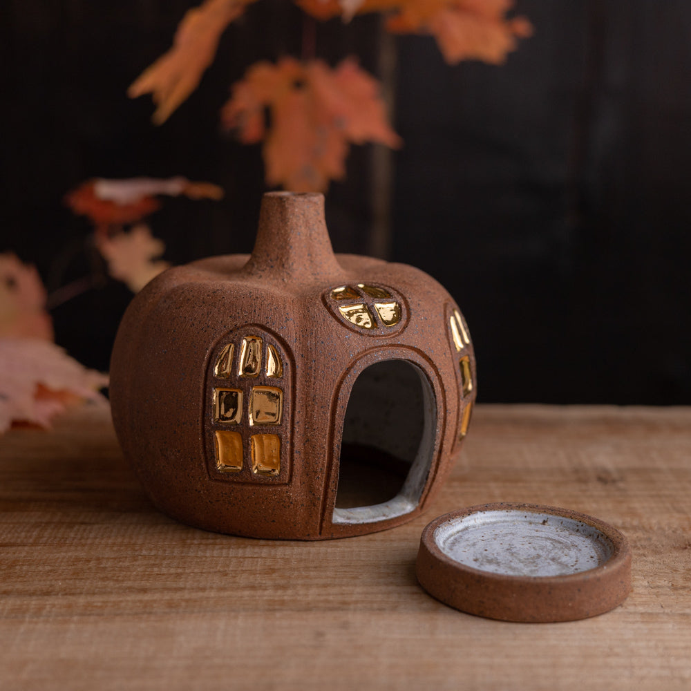 Stoneware Pumpkin House Incense Holder #1