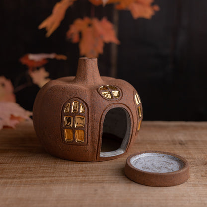 Stoneware Pumpkin House Incense Holder #1