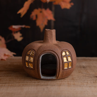 Stoneware Pumpkin House Incense Holder #2